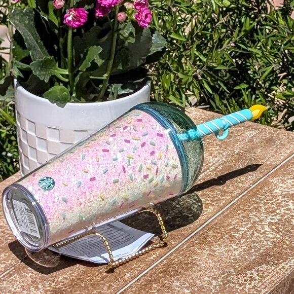 Starbucks 2025 Frappuccino 30th Anniversary Tumbler 16 Oz W/Candle Straw Topper - Picture 6 of 6